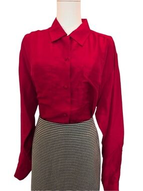 Women's Deep Red Button-Down Shirt with Classic Collar